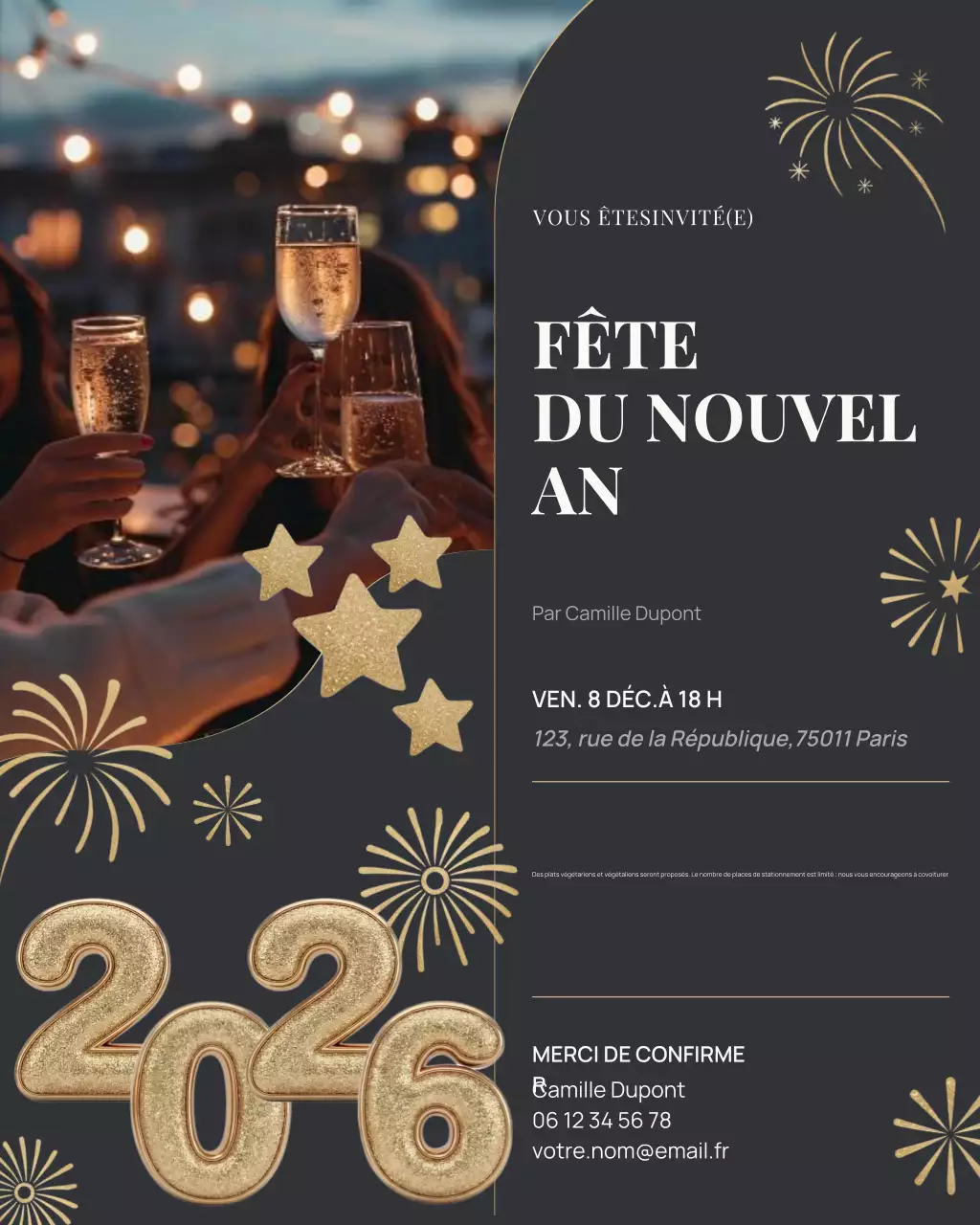 Invitation élégante dorée pour une fête (publication Instagram)