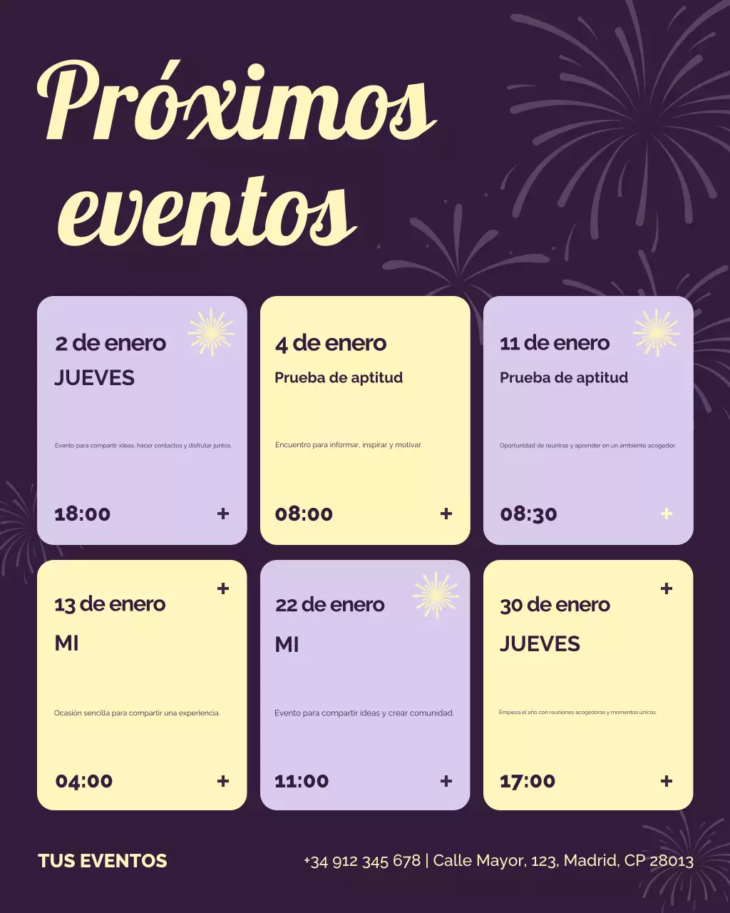 Publicación de Instagram del Calendario de eventos moderno morado