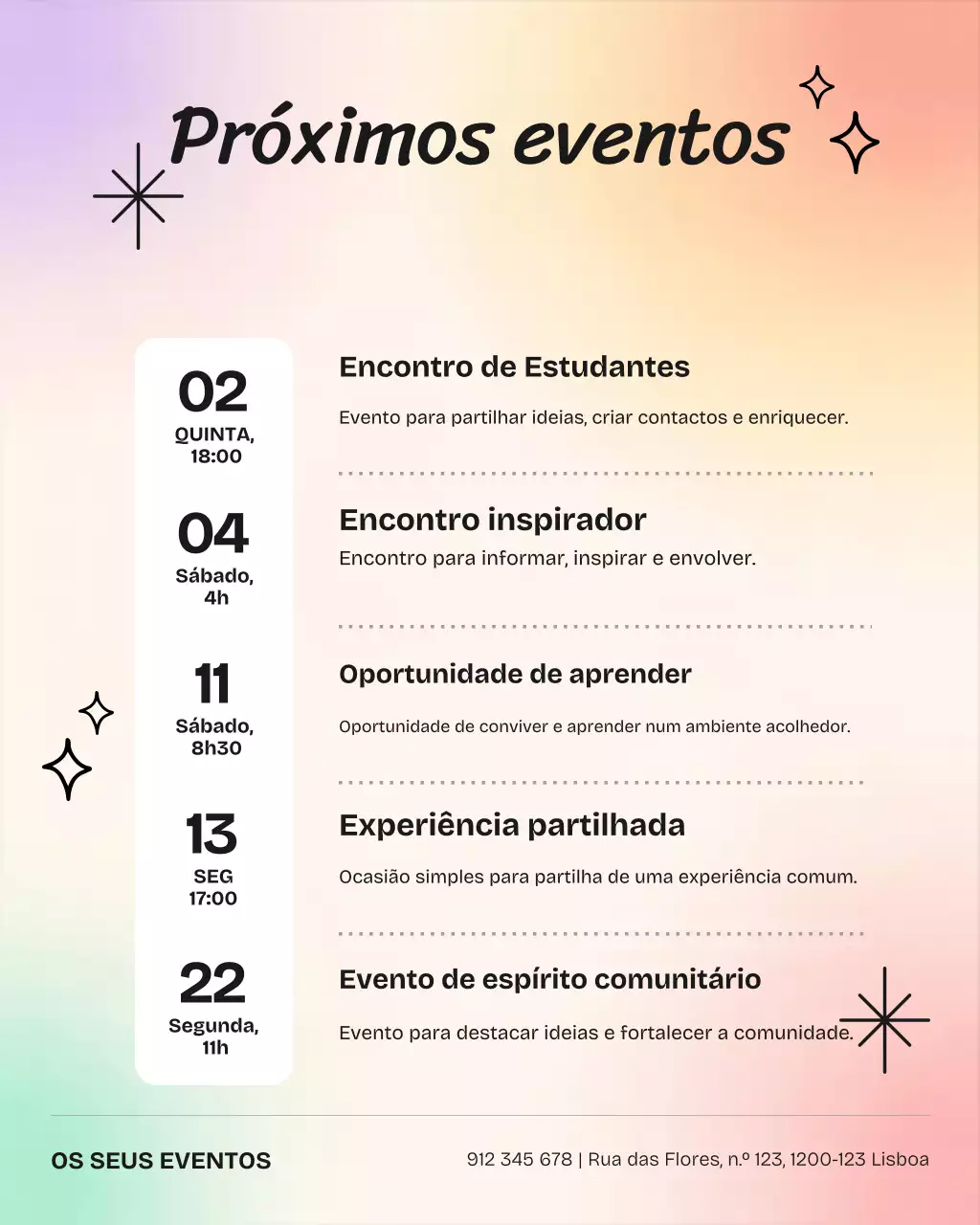 Postagem de anúncio da Rainbow Modern Events no Instagram