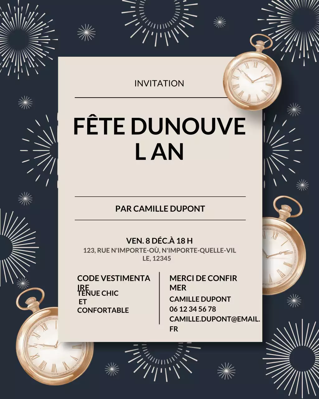 Invitation élégante à un cocktail bleu marine (publication Instagram)