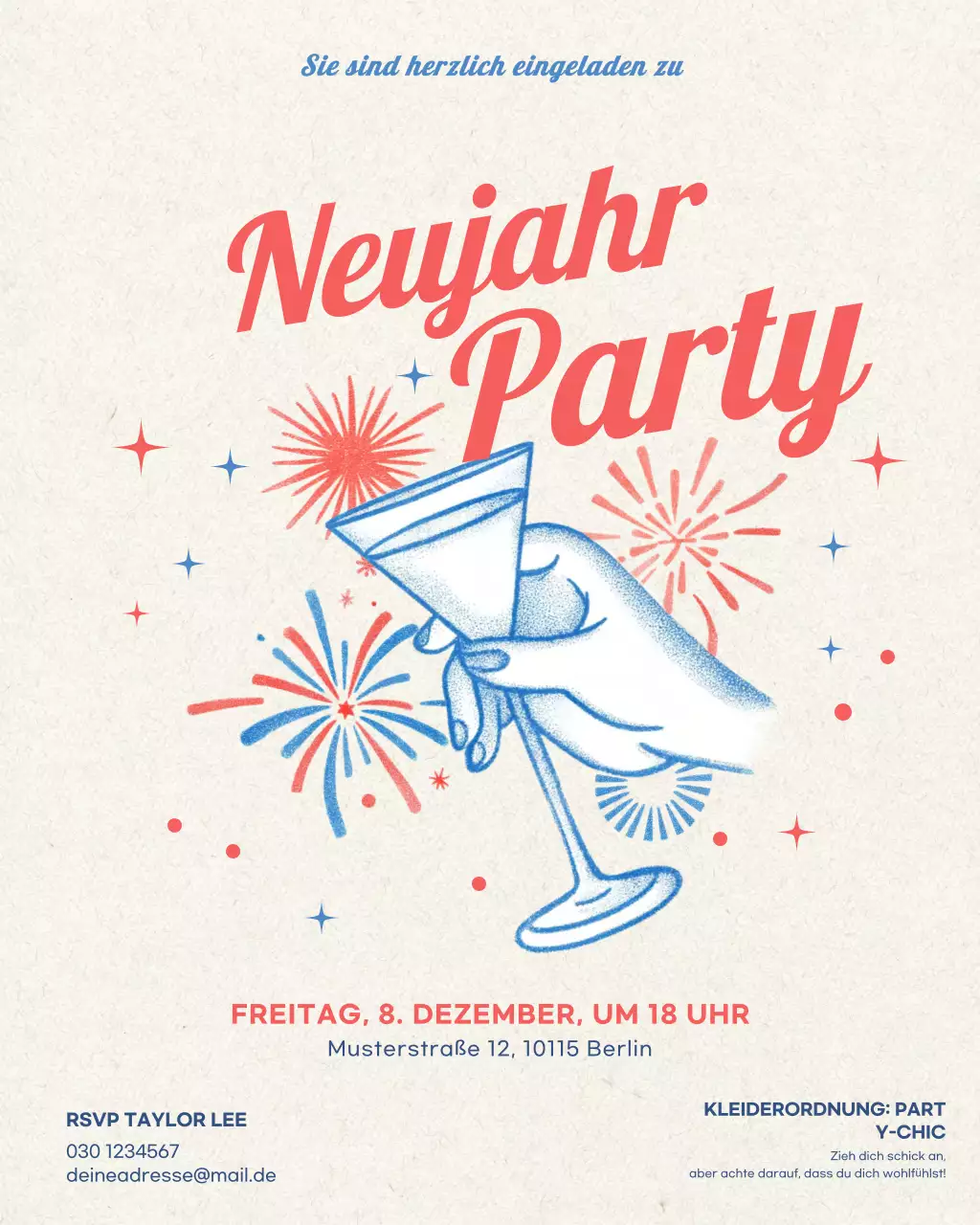 Einladung zu einem Cocktail im Retro-Look in Beige (Instagram-Post)