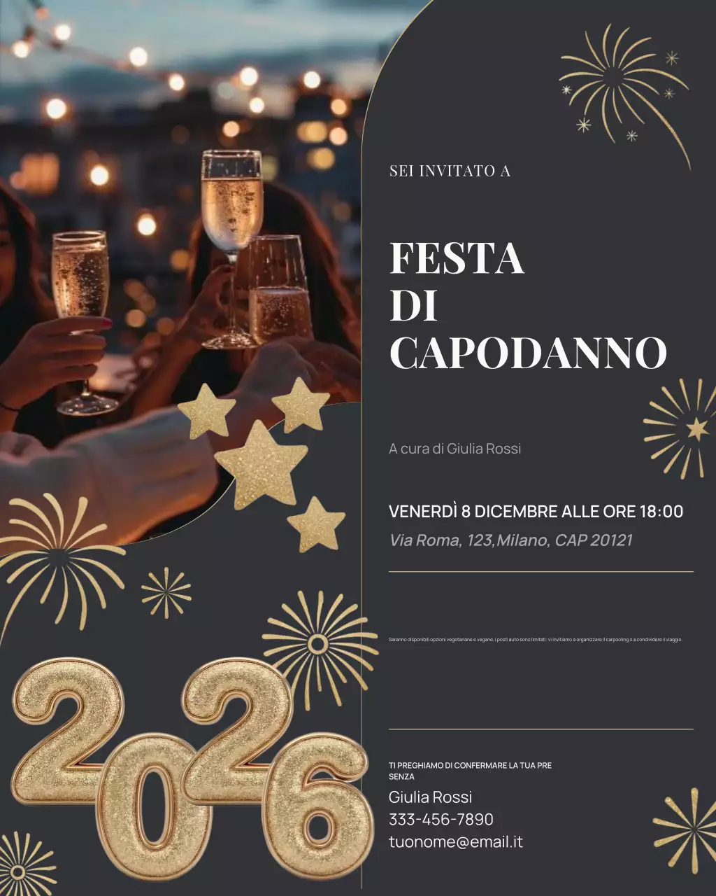 Post Instagram con invito elegante per una festa in oro