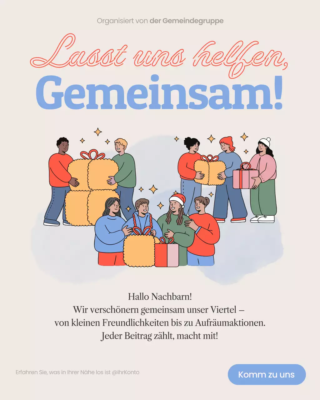 Instagram-Post mit Einladung zur modernen, beigefarbenen Community