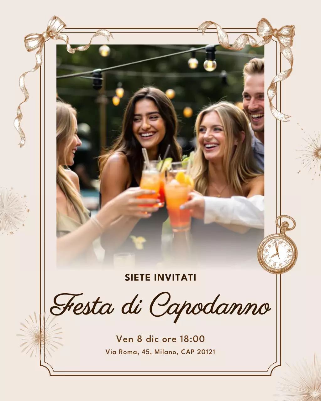 Post Instagram con invito a un cocktail elegante beige