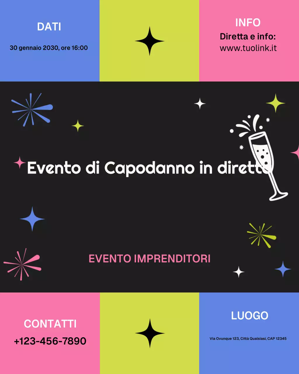 Promozione di eventi per imprenditori moderni e colorati su Instagram