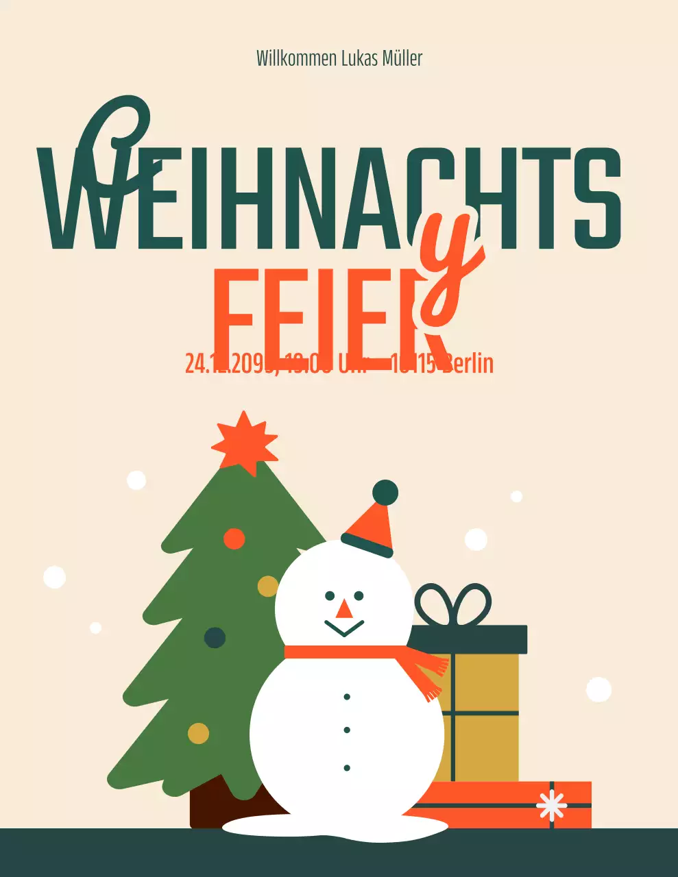 Beige Retro-Weihnachtseinladung