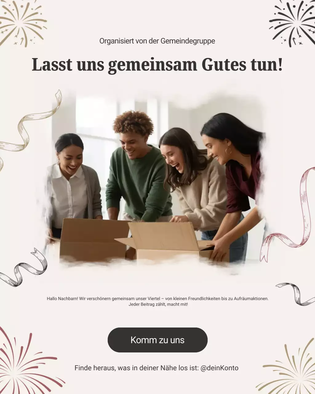 Instagram-Post mit Einladung zur modernen, beigefarbenen Community