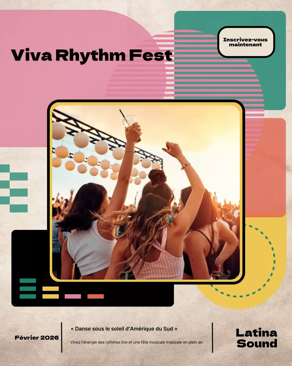 Publication Instagram d'un événement musical rétro coloré