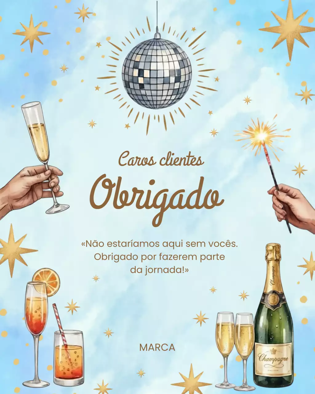 Postagem no Instagram com um elegante cartão de agradecimento azul