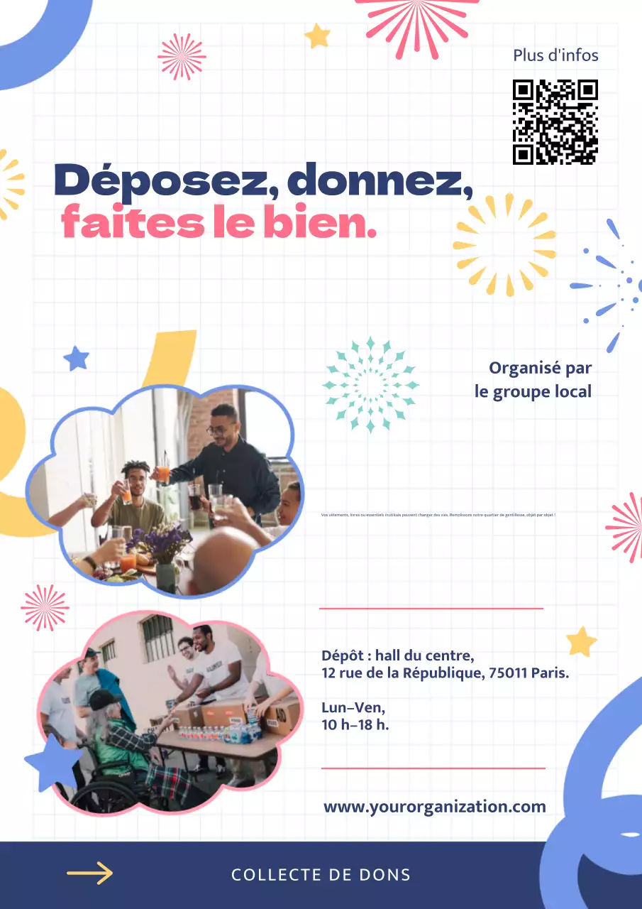 Affiche bleue moderne de promotion des dons