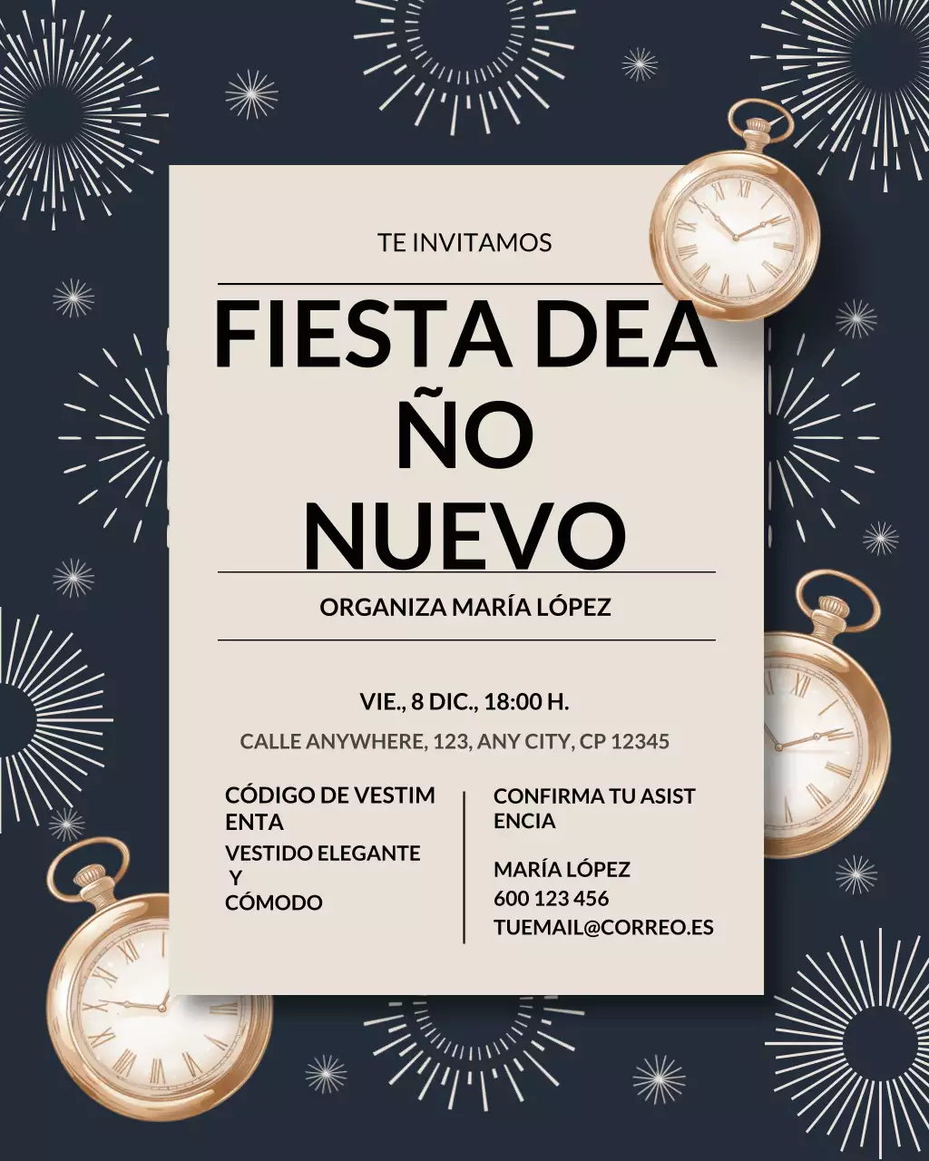 Invitación elegante para cóctel en azul marino. Publicación de Instagram.