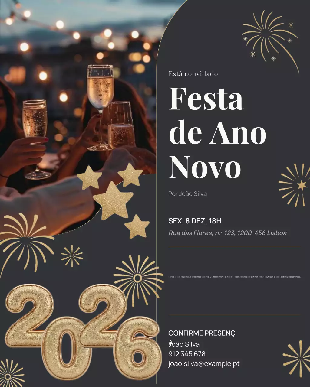 Convite elegante dourado para festa - Postagem no Instagram