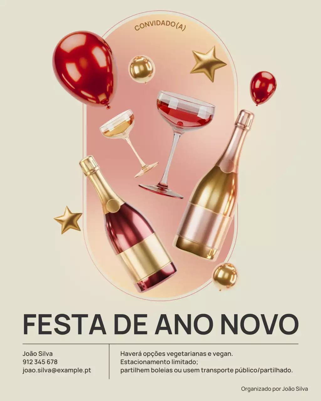 Convite elegante para coquetel em tons de bege (postagem no Instagram)