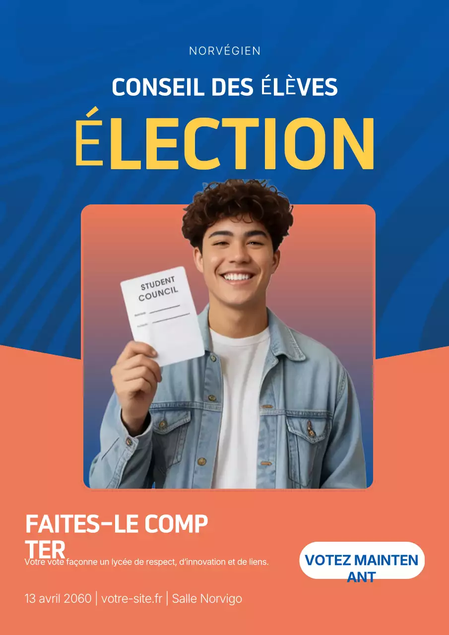 Affiche bleue moderne d'annonce des élections étudiantes