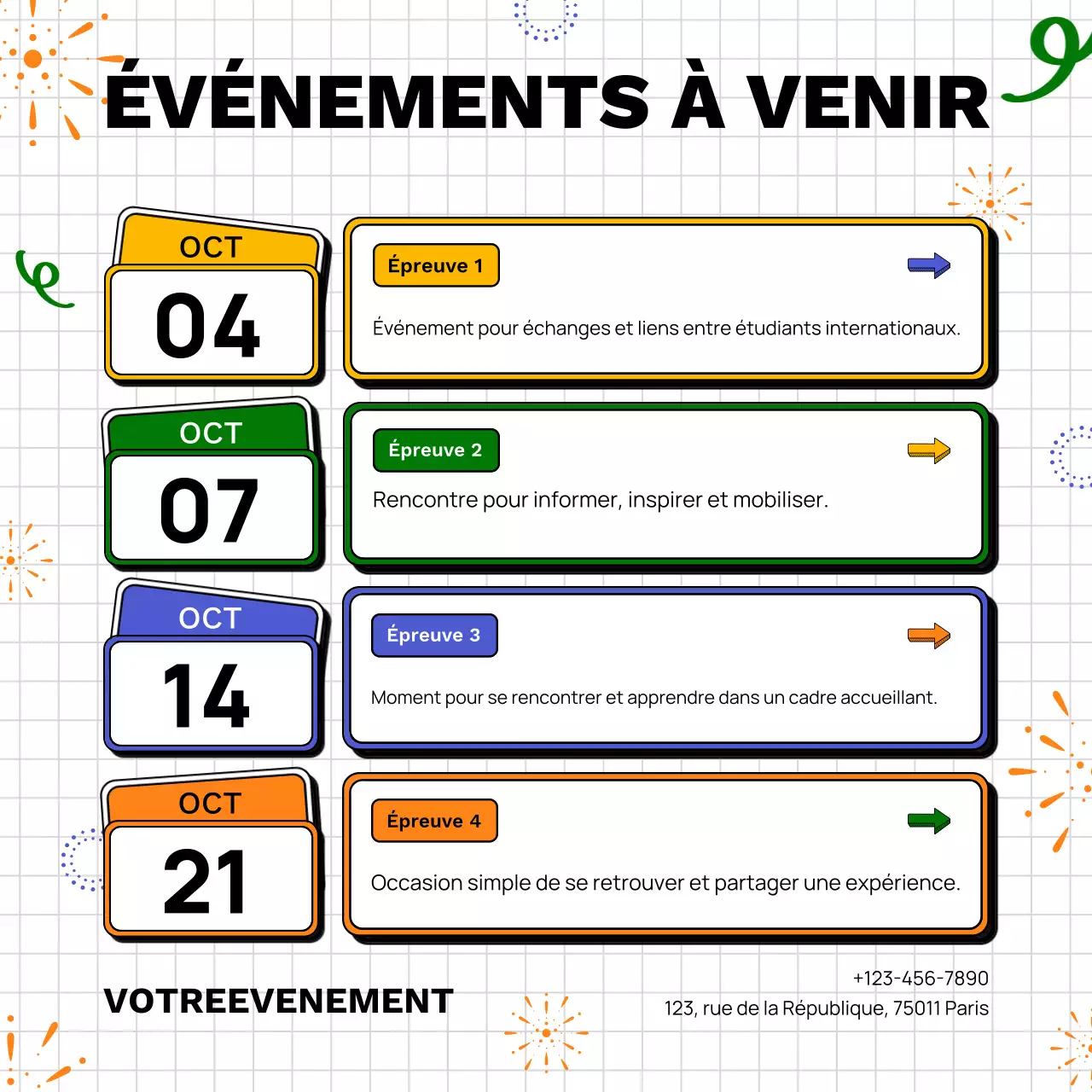 Publication Instagram du programme des événements du Nouvel An White Modern