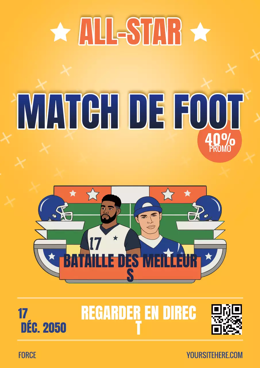 Affiche promotionnelle de football rétro beige