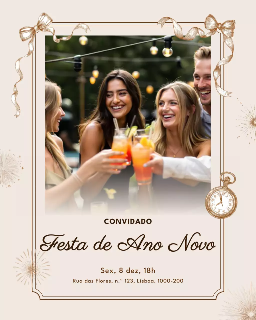 Convite elegante para coquetel em tons de bege (postagem no Instagram)
