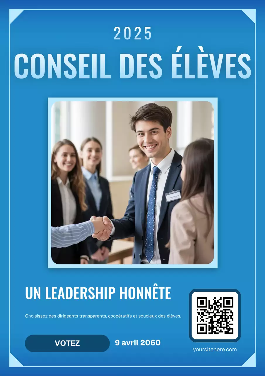 Affiche bleue de promotion du leadership moderne