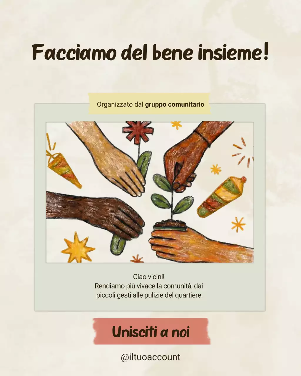 Post Instagram di invito alla comunità rustica beige