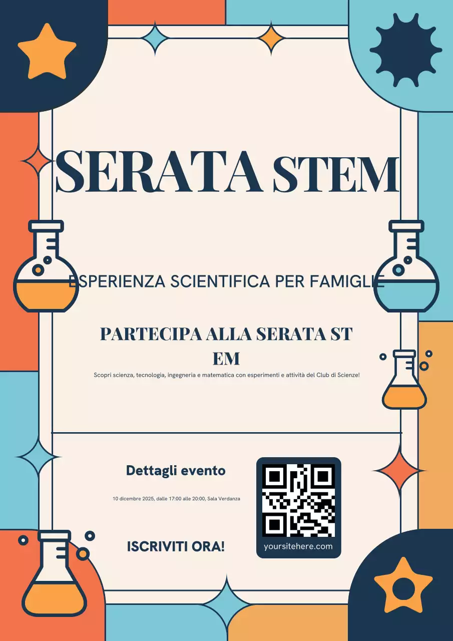 Manifesto arancione retrò per l'evento scientifico