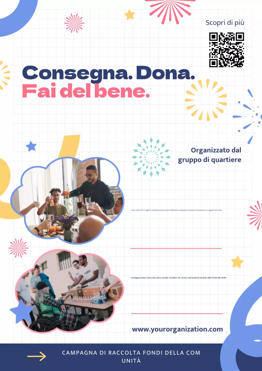 Manifesto promozionale per la donazione moderna blu