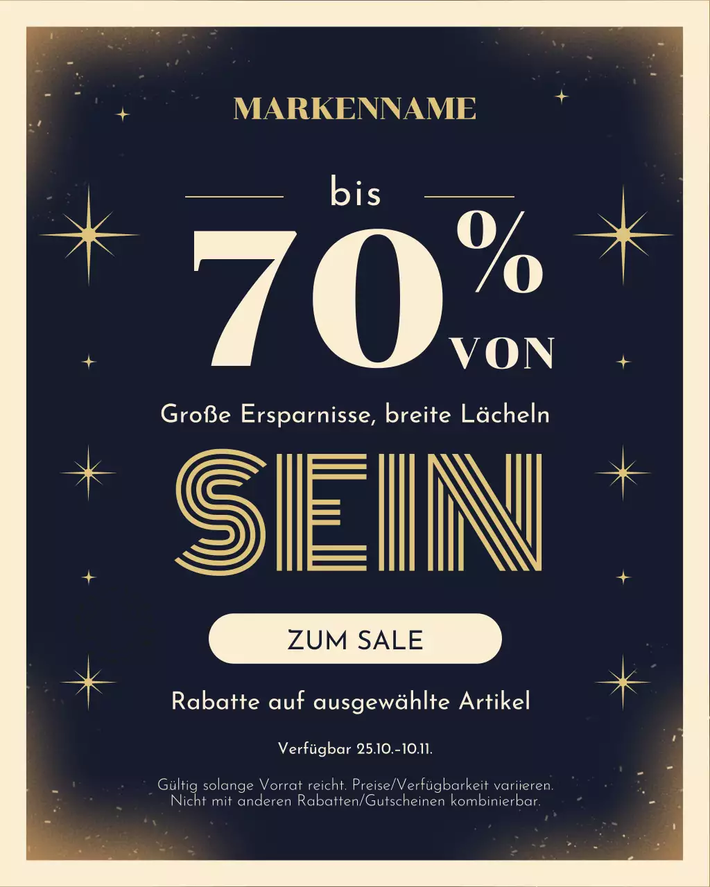 Elegantes schwarzes Instagram-Porträt zur Verkaufsaktion