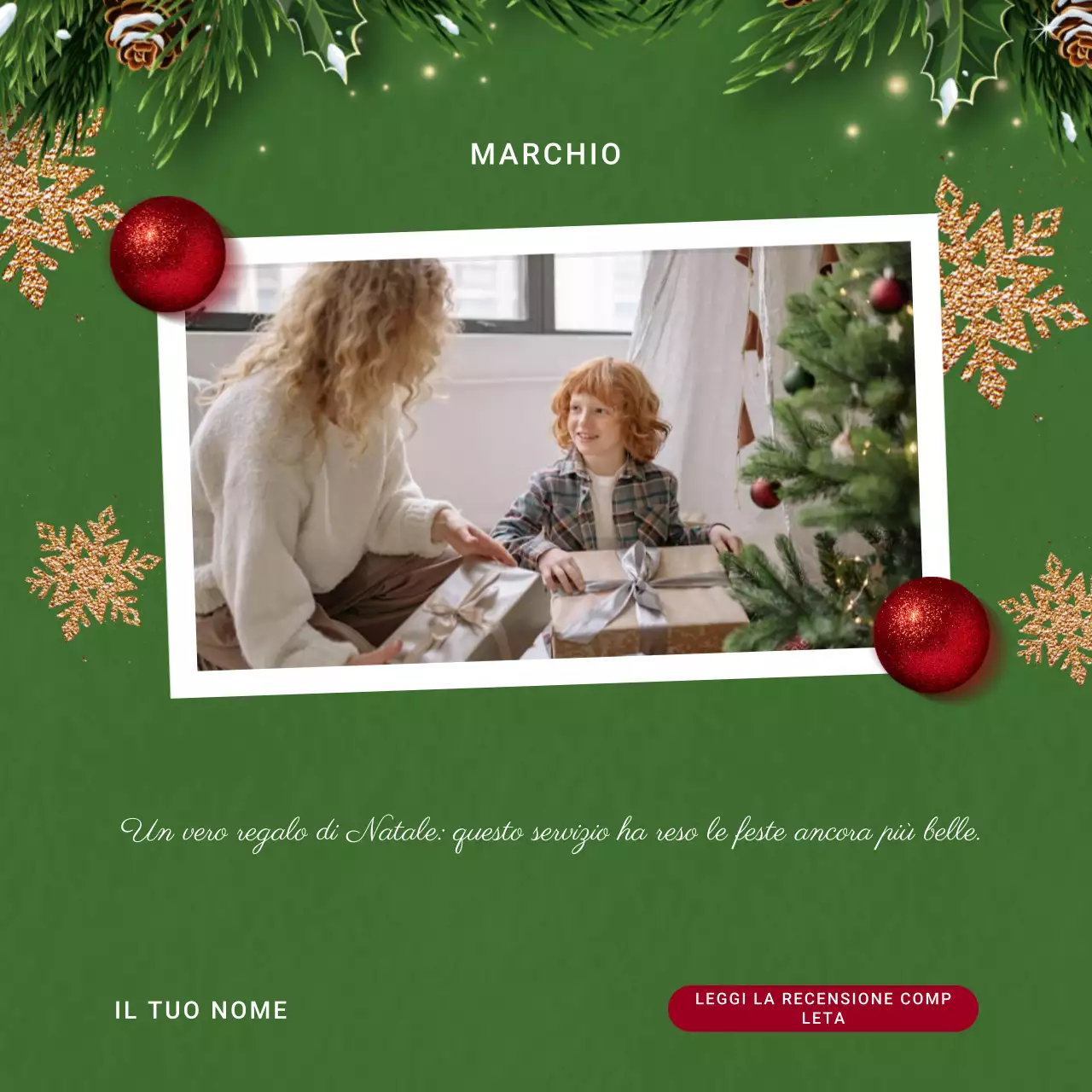 Elegante quadrato verde per i social media con auguri di buone feste