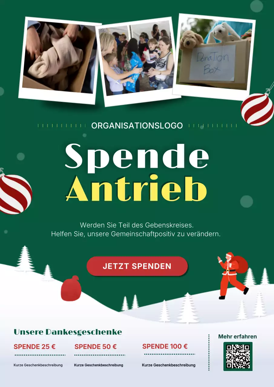 Grünes Festtags-Spendenplakat