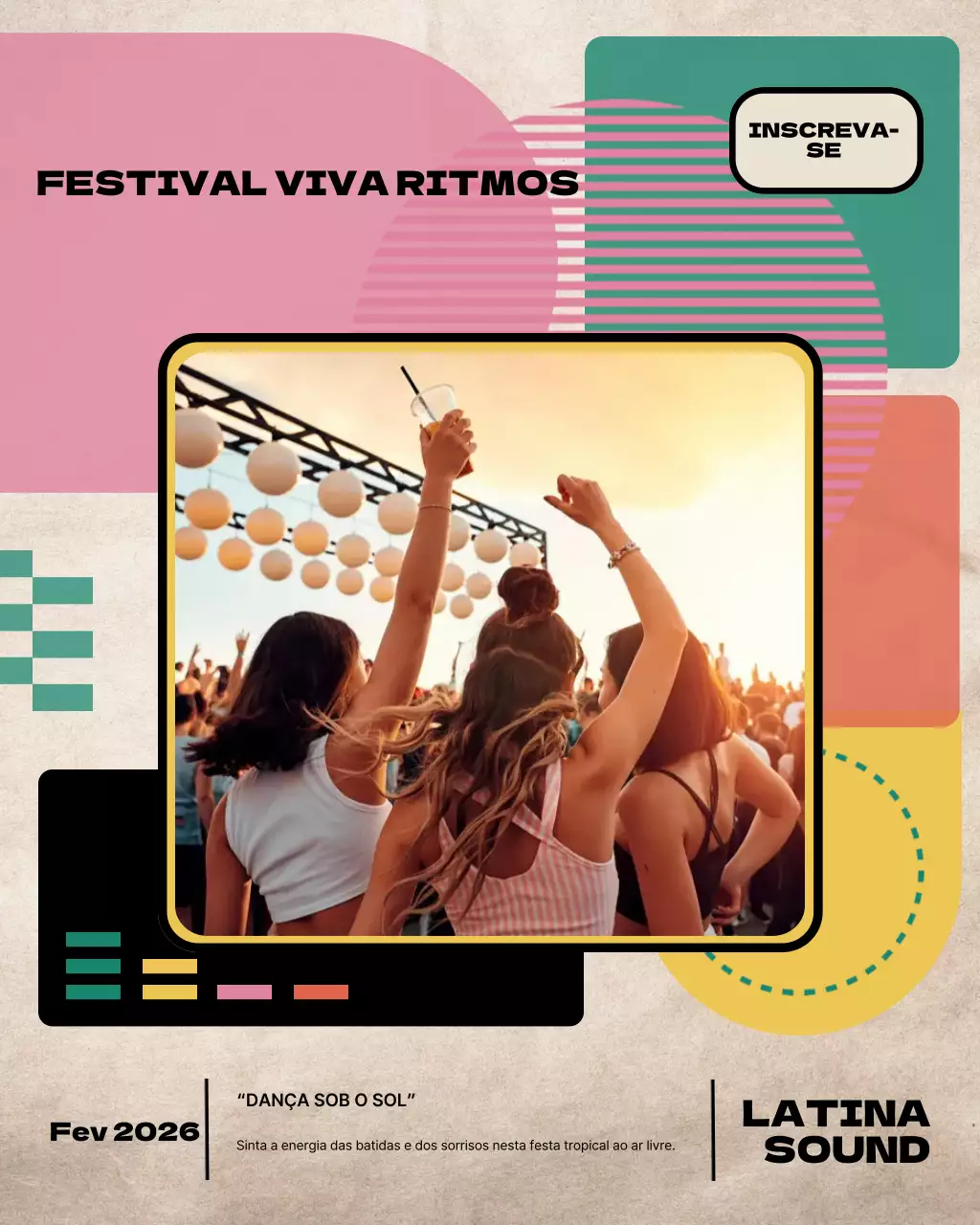 Postagem colorida no Instagram sobre evento de música retrô