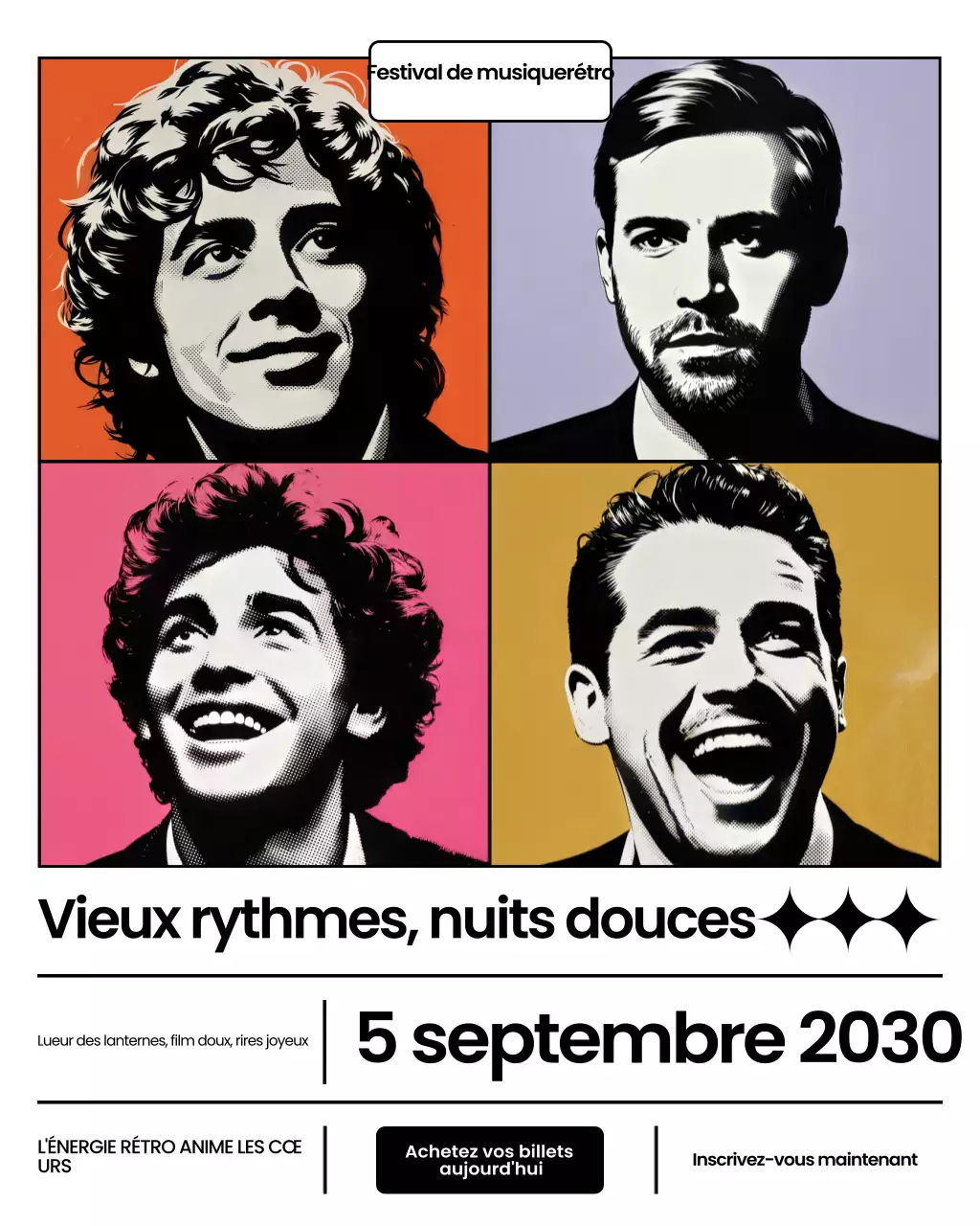 Publication Instagram de promotion d'un événement musical rétro coloré