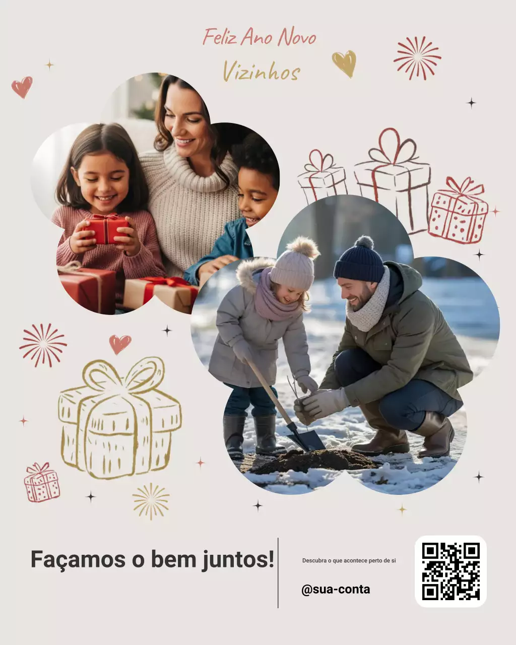 Postagem no Instagram sobre promoção da comunidade moderna em tons de bege