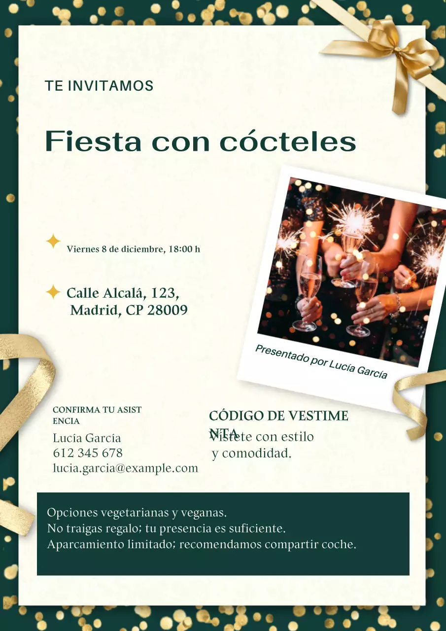 Póster web de invitación a cóctel de Año Nuevo