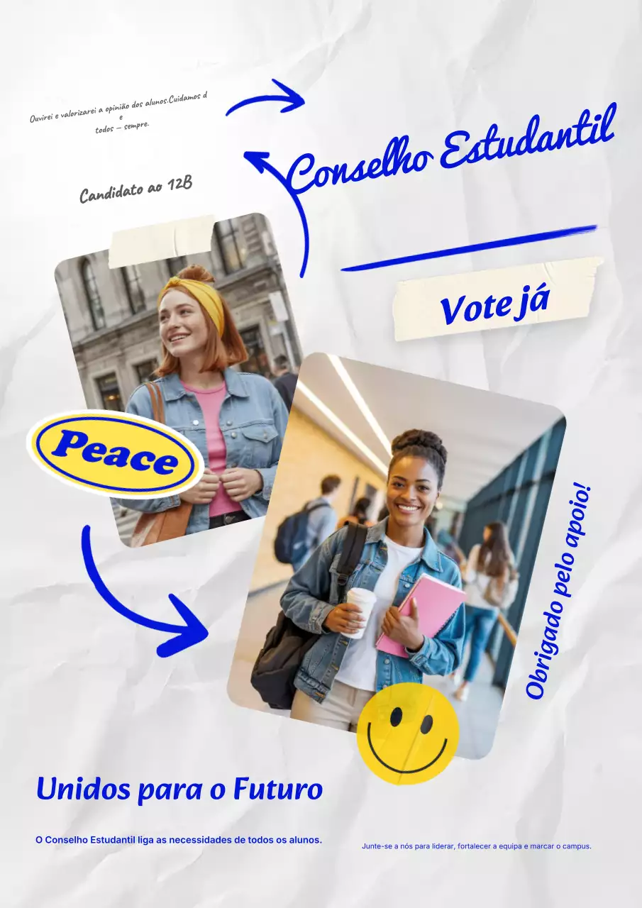 Pôster azul moderno de promoção eleitoral estudantil