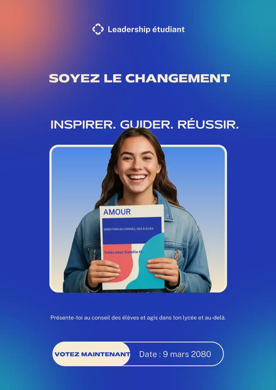 Affiche web moderne bleue pour les élections étudiantes