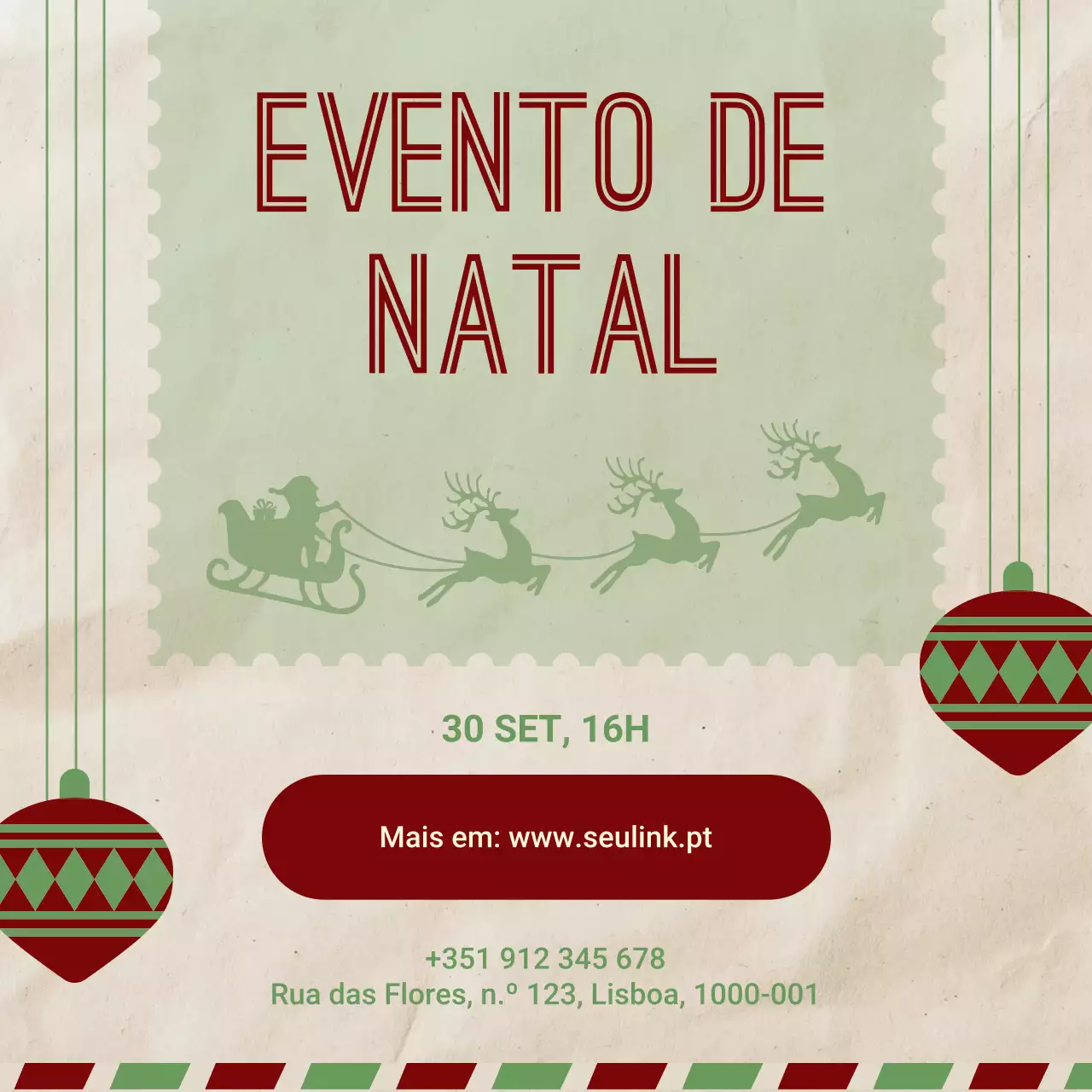 Anúncio vintage bege para evento de Natal