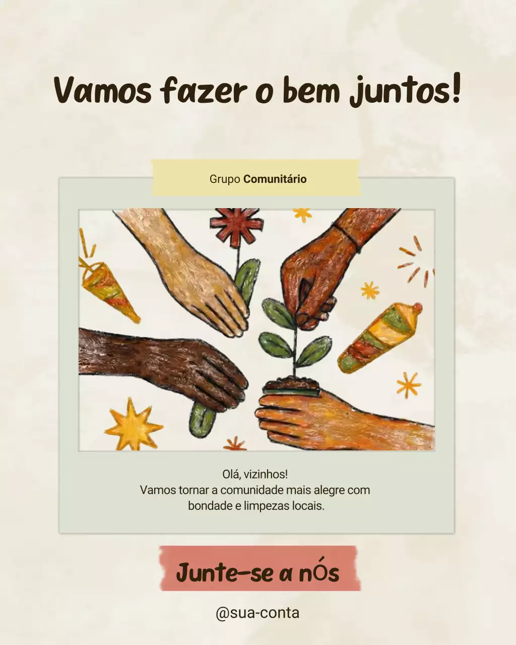 Convite para comunidade em tons de bege com estilo rústico (postagem no Instagram)