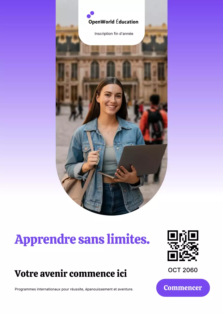 Affiche publicitaire pour l'éducation moderne violette