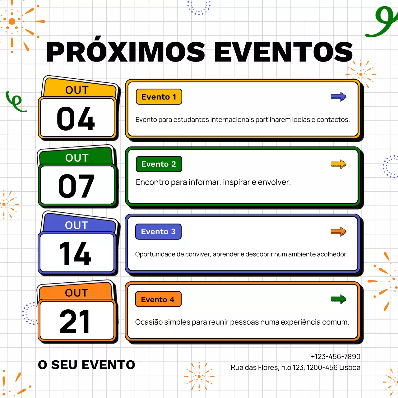 Postagem no Instagram sobre a programação de eventos de Ano Novo em estilo moderno e branco