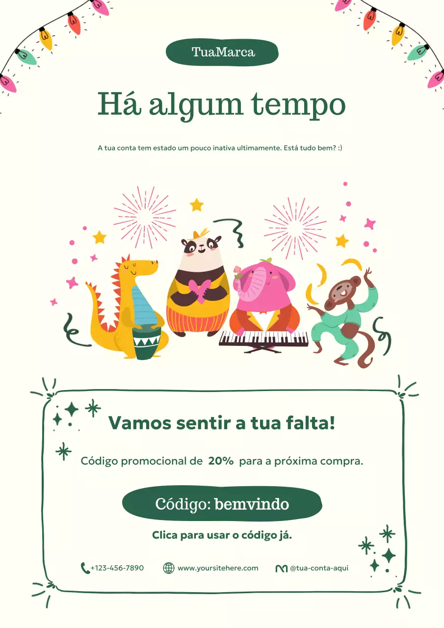 Pôster colorido e divertido para promoção de Ano Novo