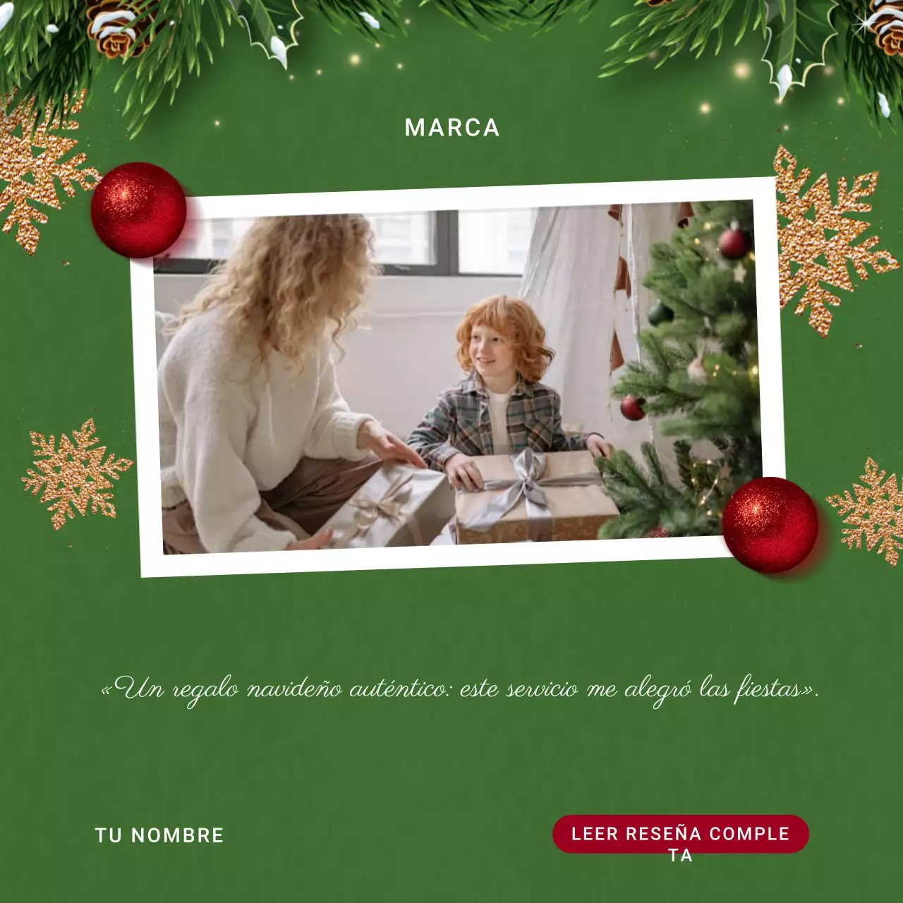 Cuadrado verde y elegante para felicitaciones navideñas en redes sociales