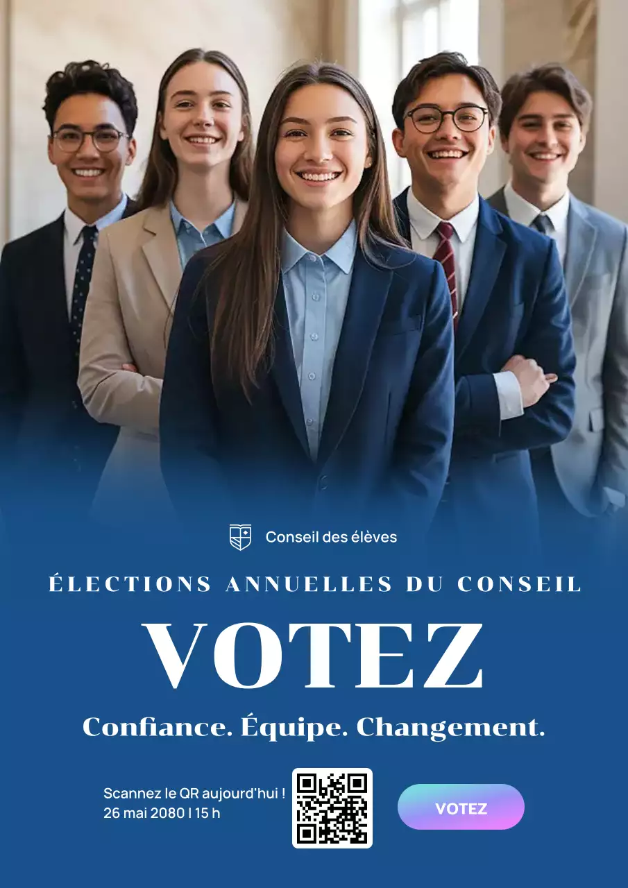 Affiche bleue moderne annonçant les élections étudiantes