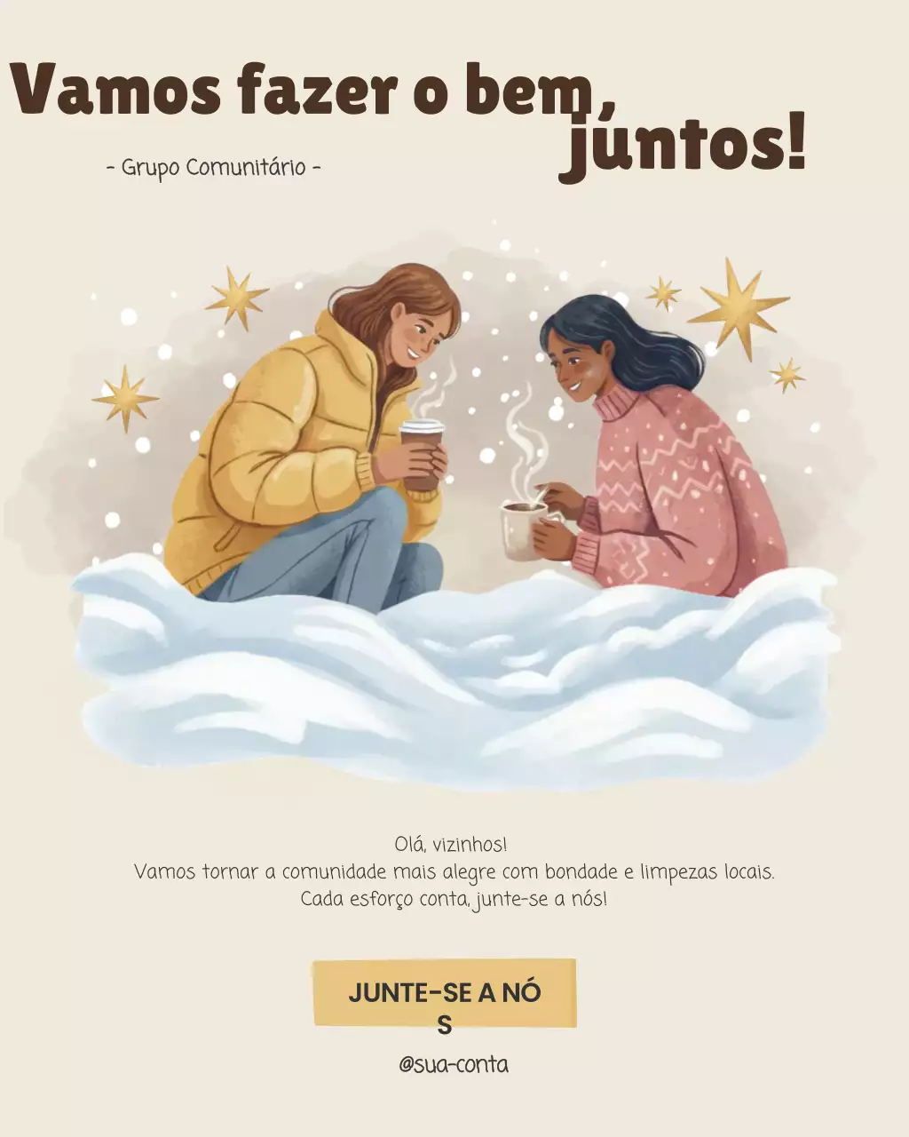 Postagem no Instagram de convite para comunidade em tons de bege e estilo onírico