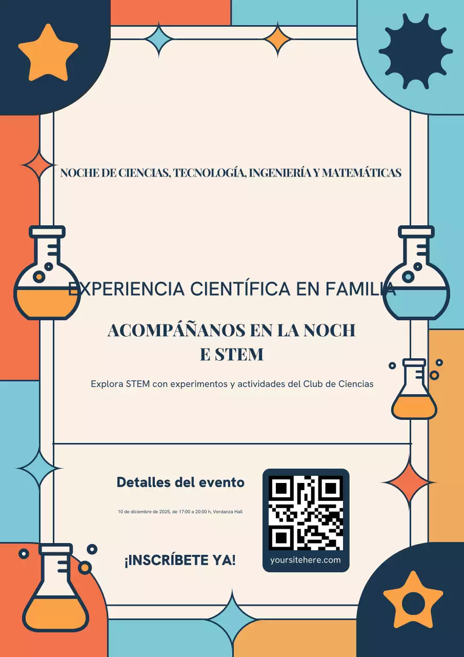 Póster del evento de ciencia retro naranja