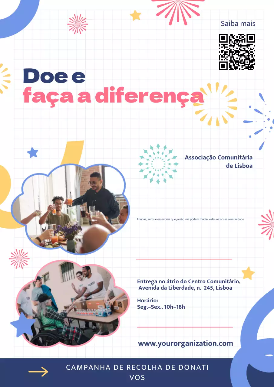 Pôster promocional de doação moderno azul