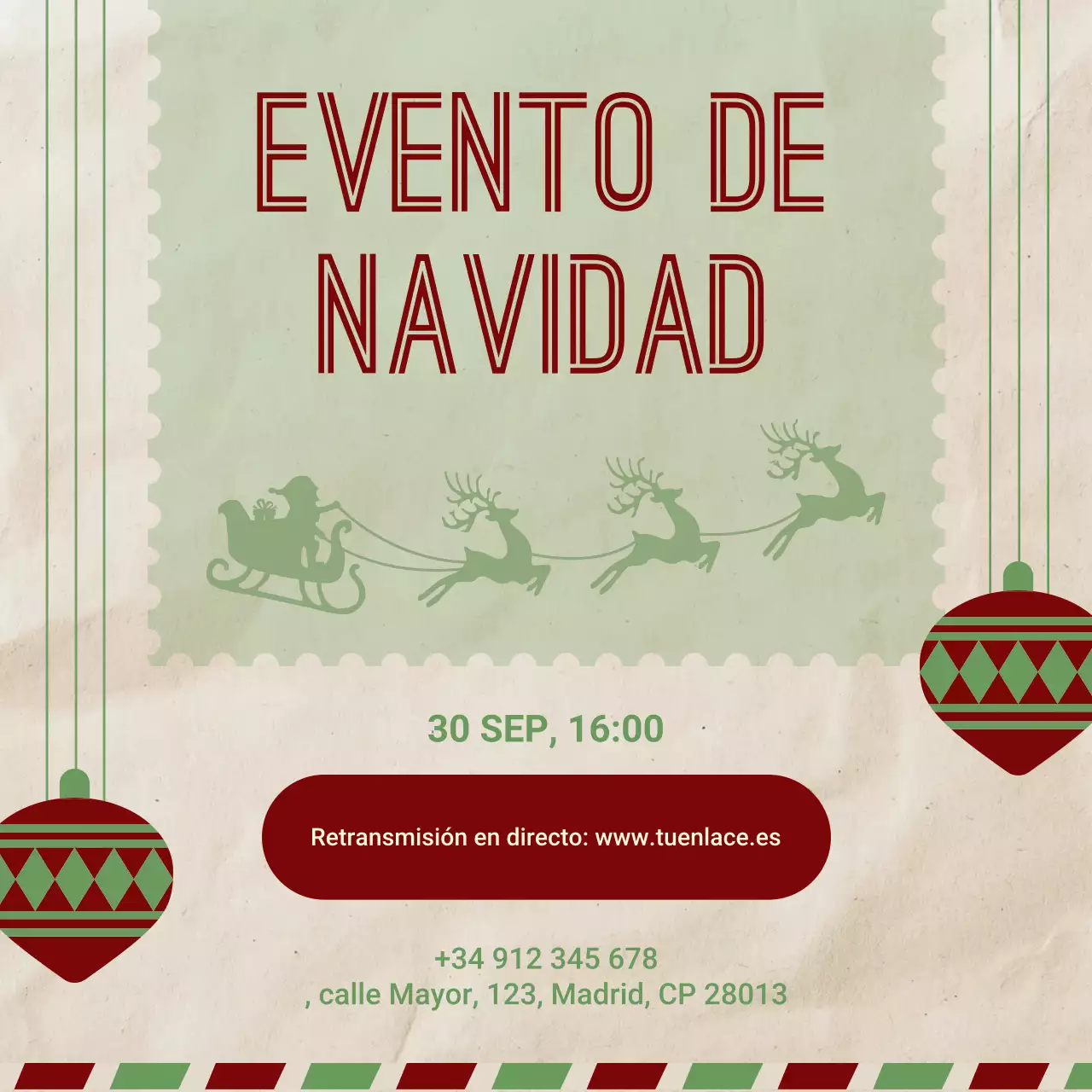 Anuncio de evento navideño vintage color beige