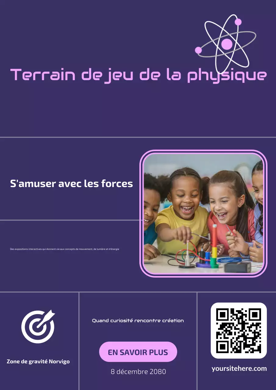 Affiche violette de l'exposition sur les sciences modernes