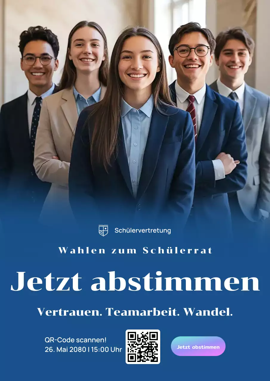 Blaues modernes Plakat zur Ankündigung der Studentenwahlen