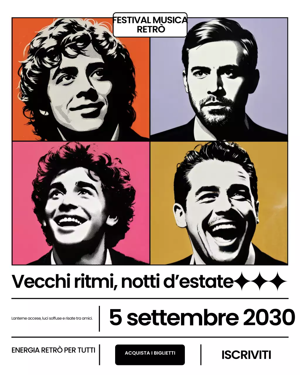 Post Instagram promozionale di un evento musicale retrò colorato
