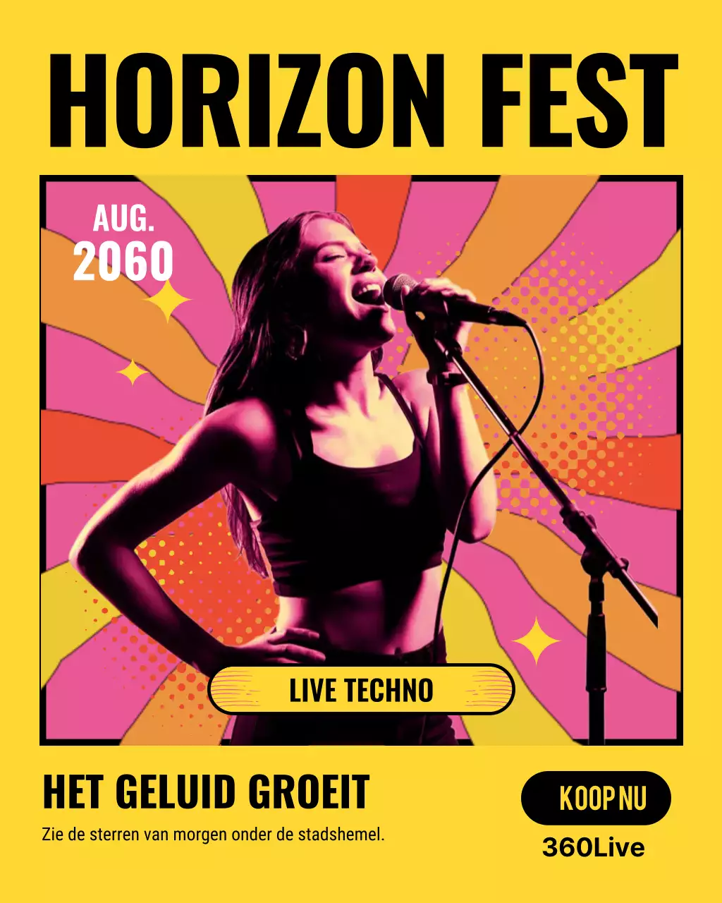 Gele retro concertadvertentie op Instagram