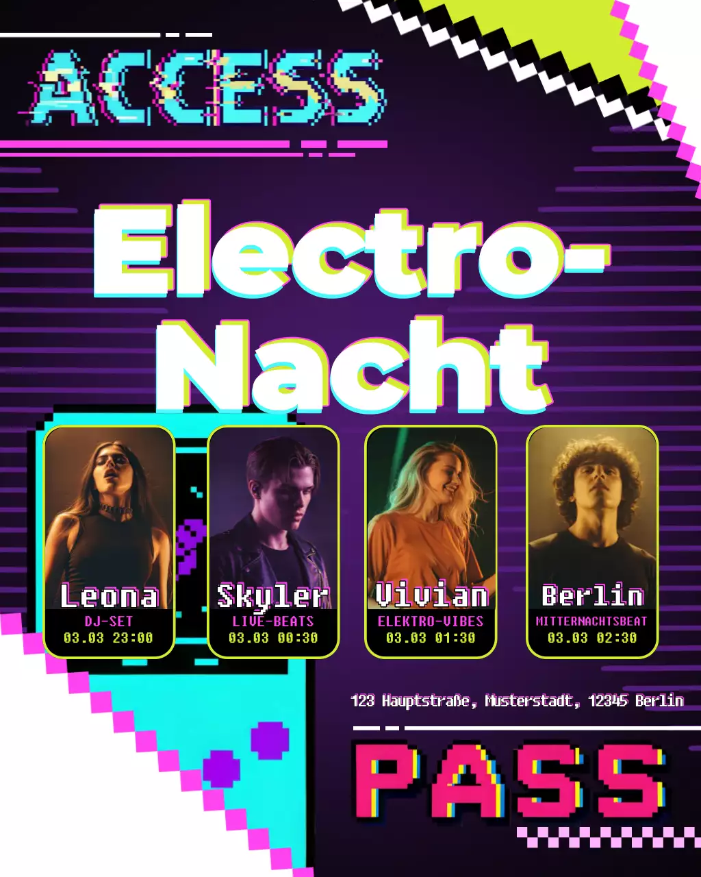 Einladung zur lila Retro-Musik für Instagram